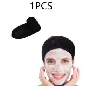 Cintillo con velcro para tratamientos faciales, color negro.