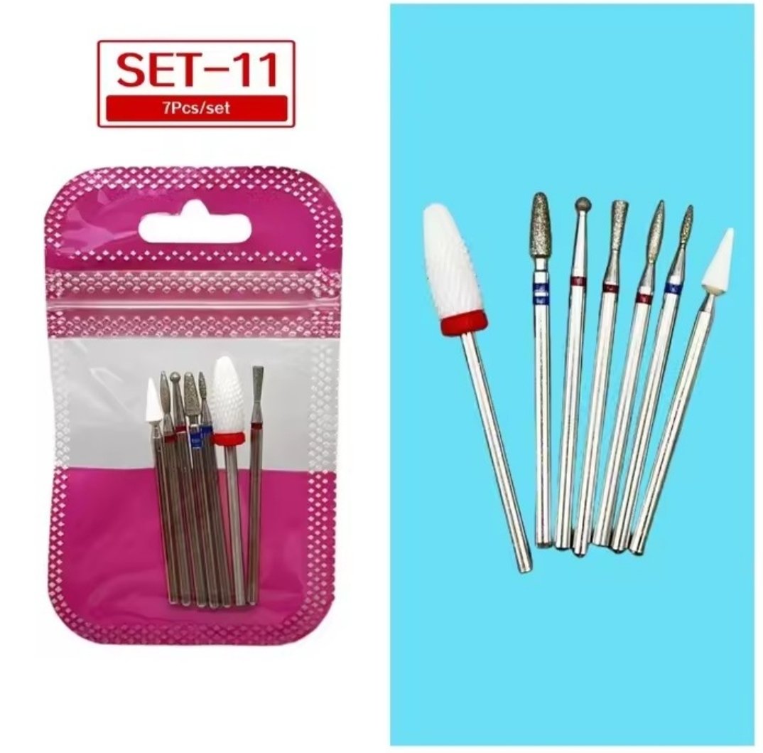 Set de 7 fresas para uñas, incluye 2 de cerámica,